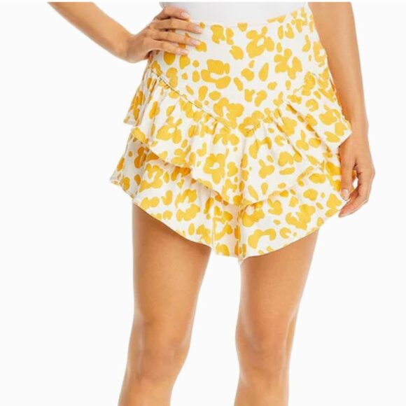 MOTHER Dresses & Skirts - Mother The Ruffle Ruffle Dyed Denim Denim Skirt Yellow Floral Leopard
